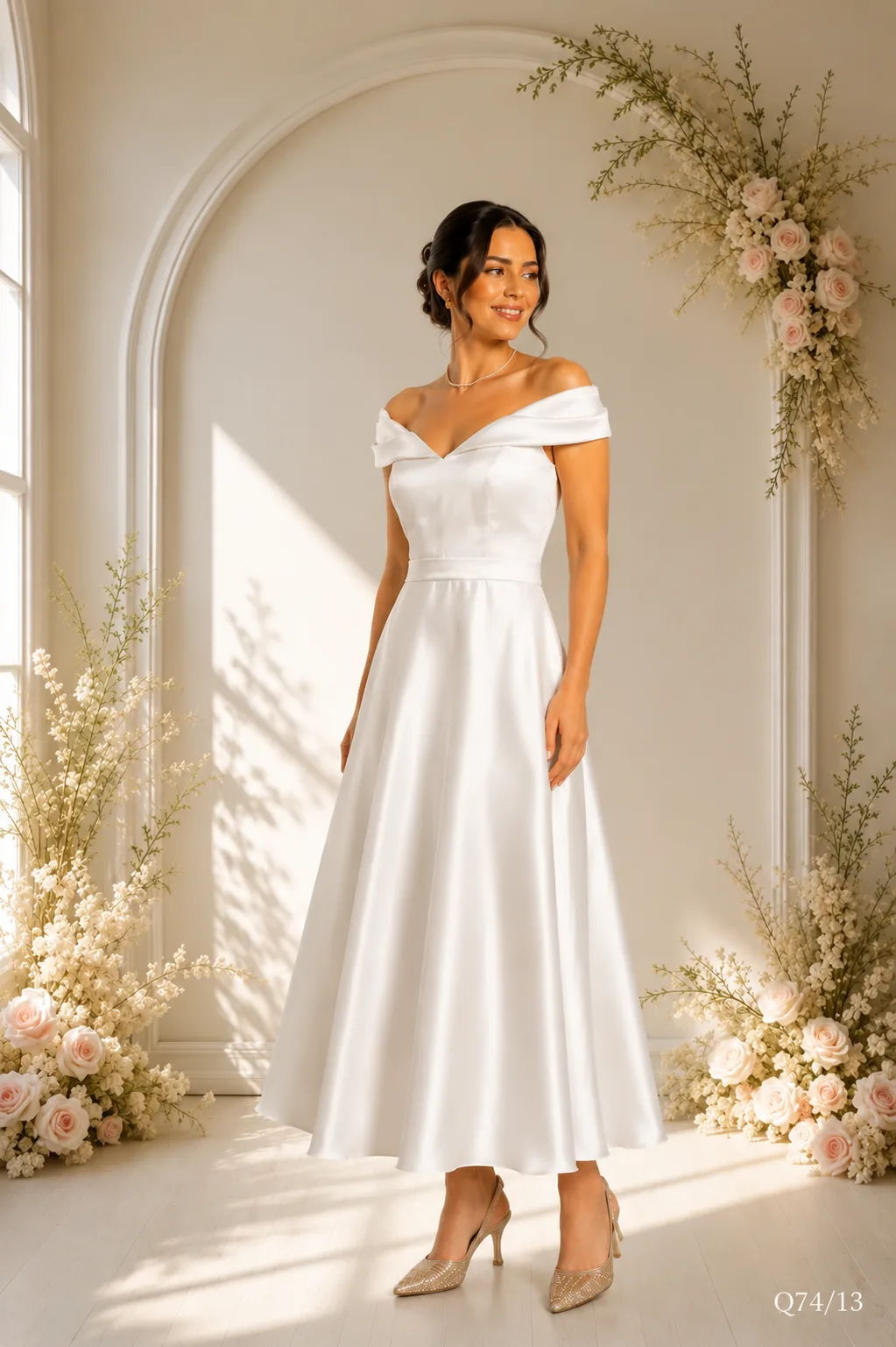 Vestido de Noiva Midi Ombro a Ombro