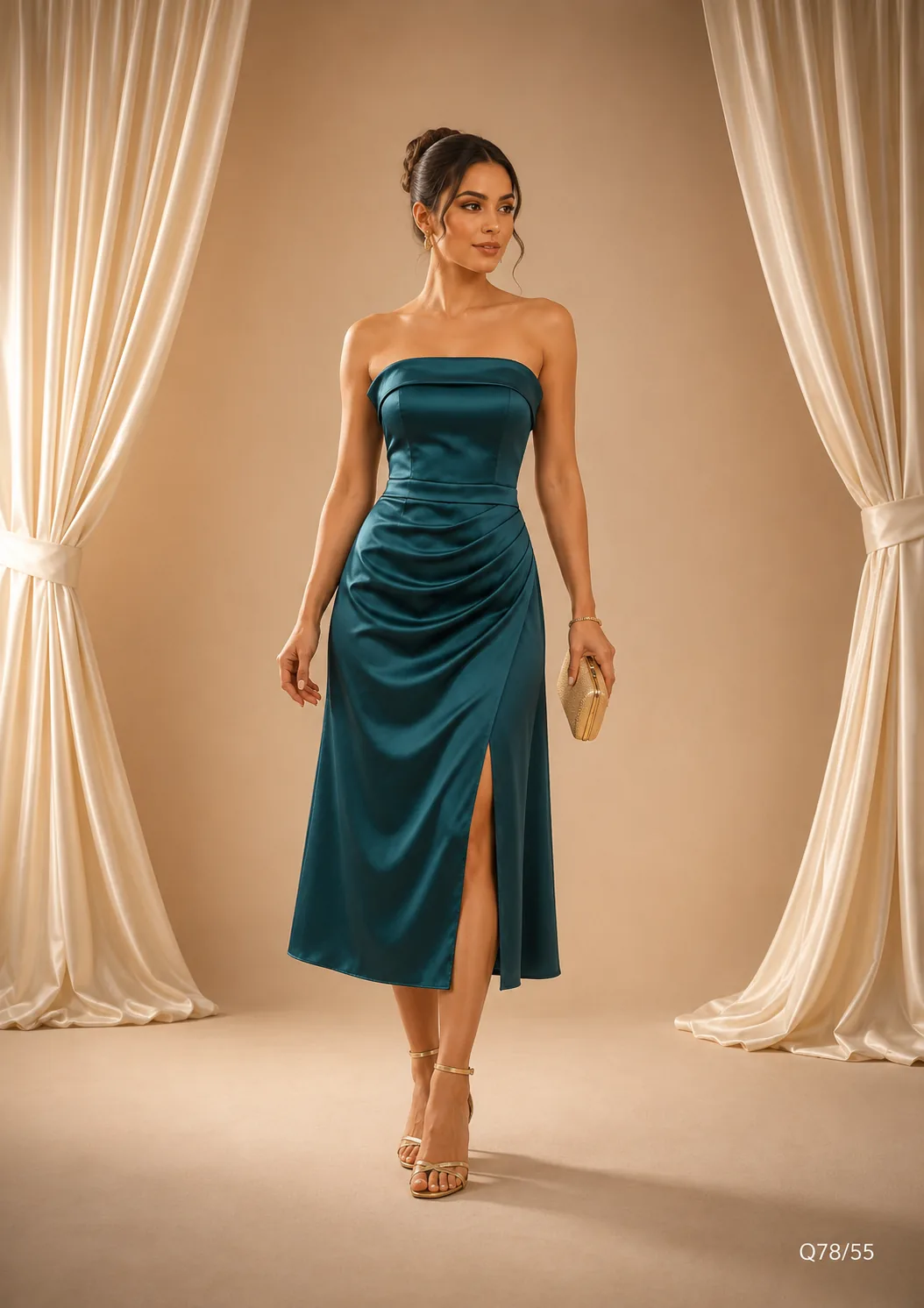 Vestido Midi Tomara que Caia Drapeado