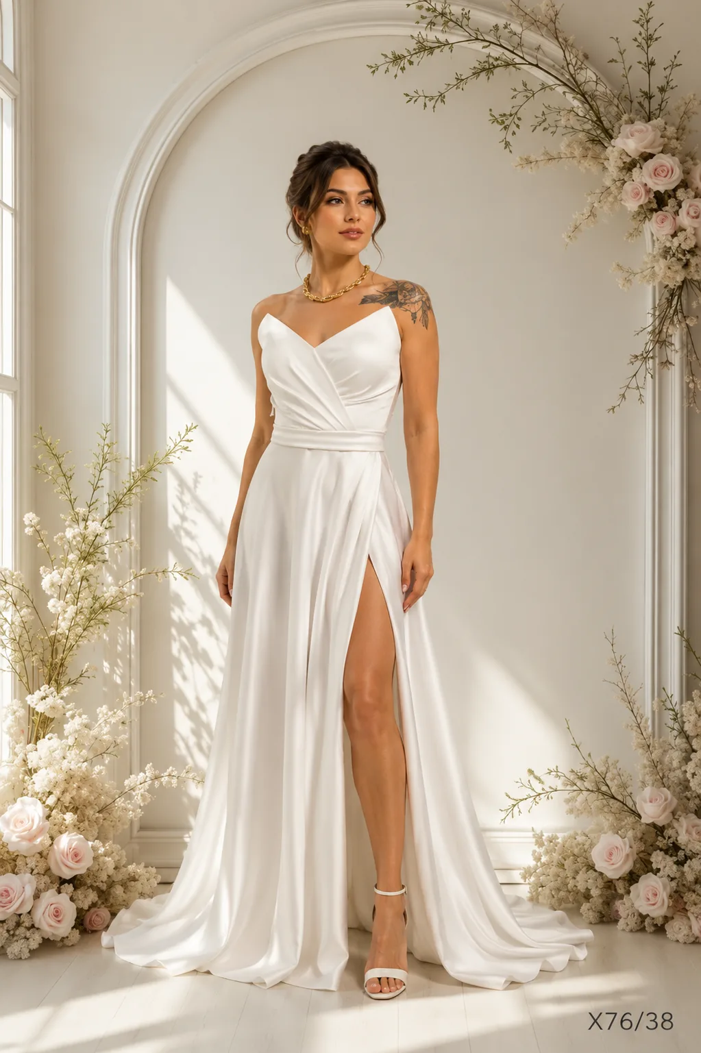 Vestido de Noiva Drapeado com Fenda