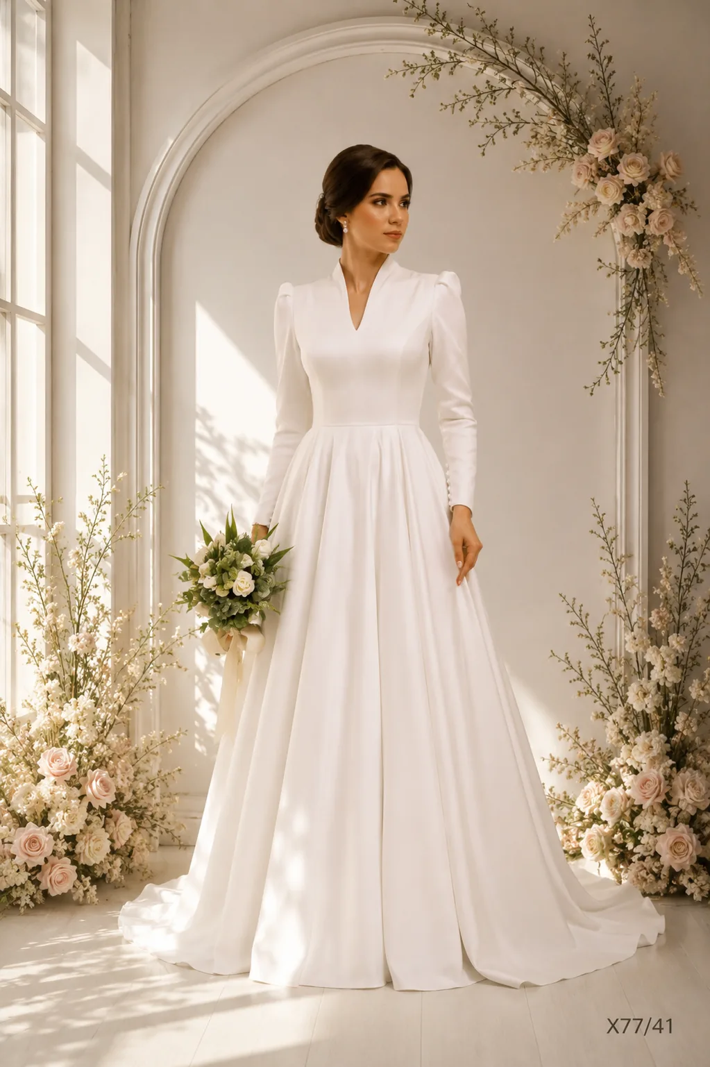 Vestido de Noiva Manga Longa Gola Alta