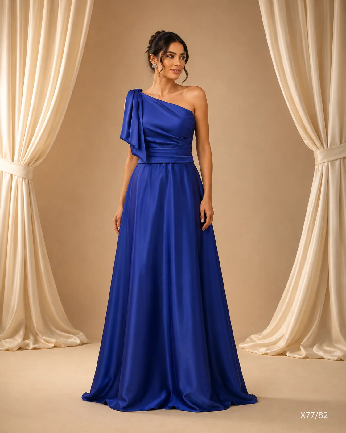 Vestido Longo Um Ombro Só com Laço